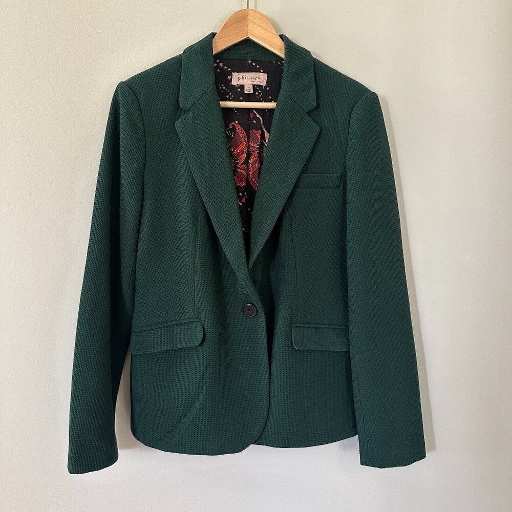 Green Blazer from Philosophy - Size 8 - Celestial print lining - Waffle texture